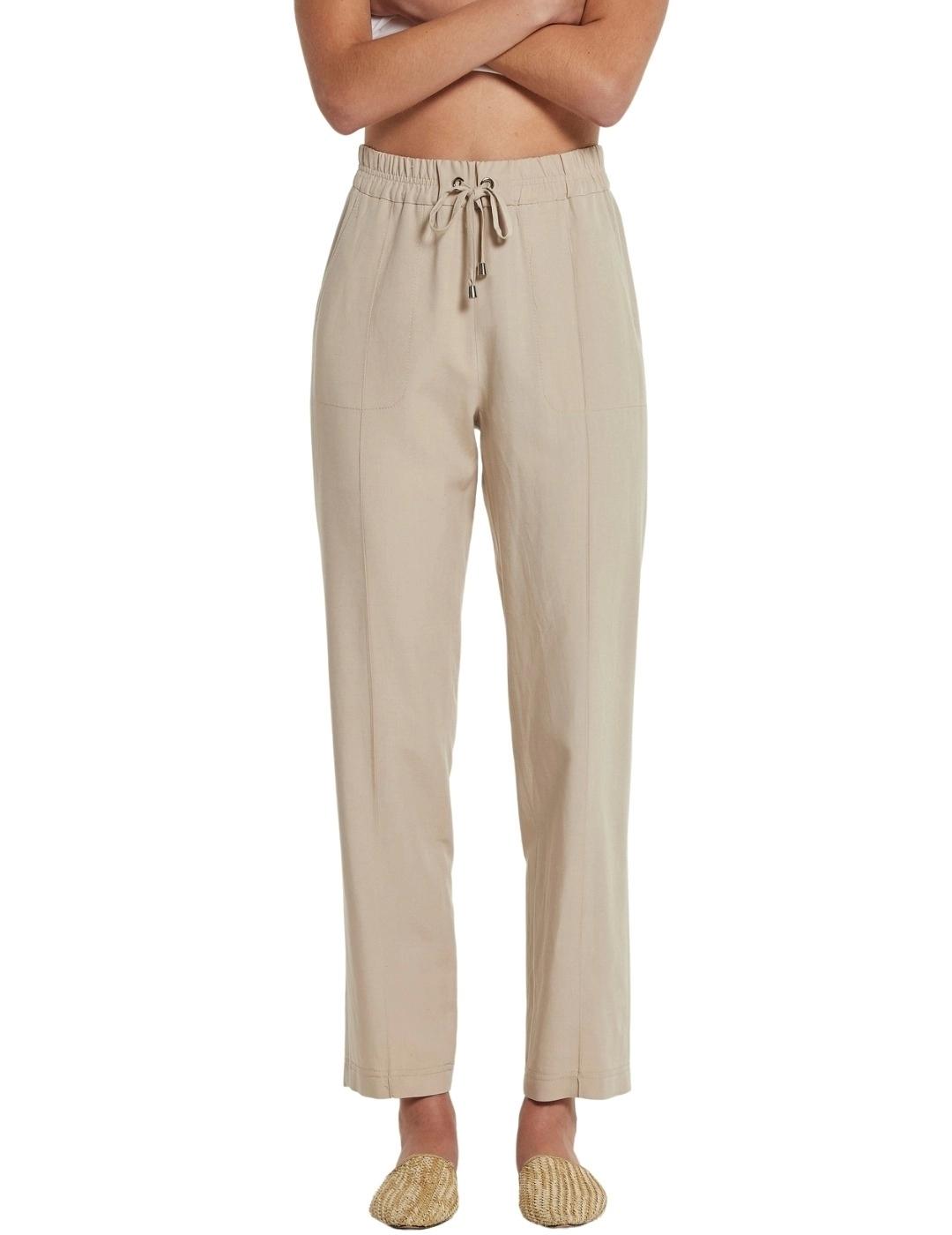 Oky Pantalón Tranta Viscosa Lino Beige