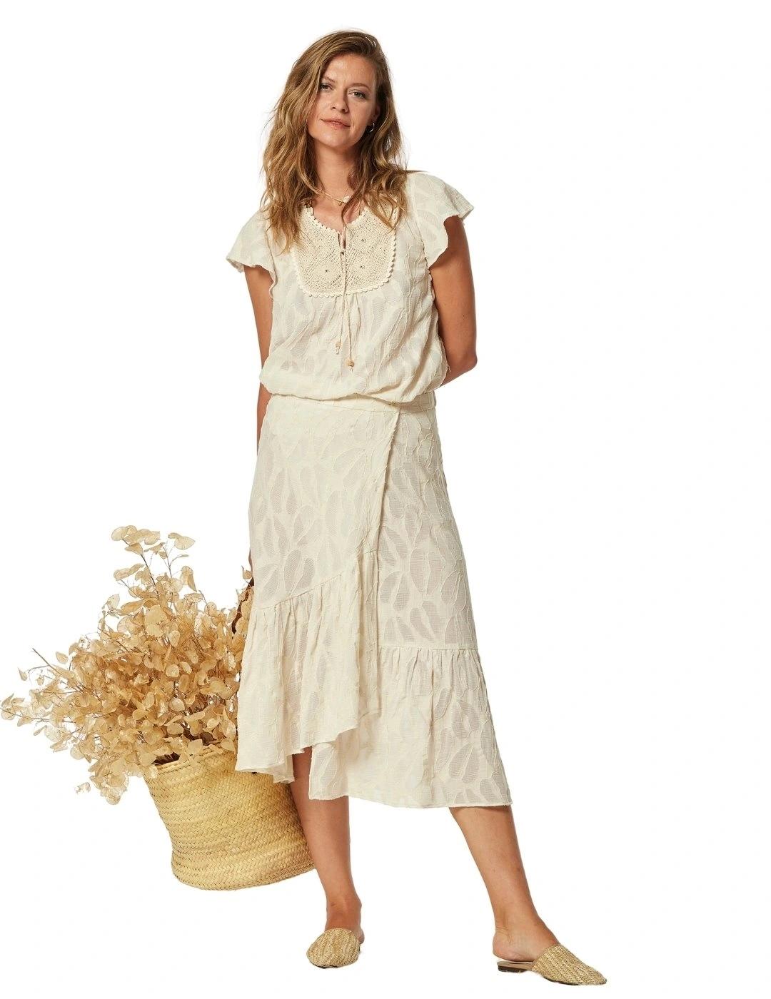 Oky Falda Guinea Jacquard En Voile De Lino Beige