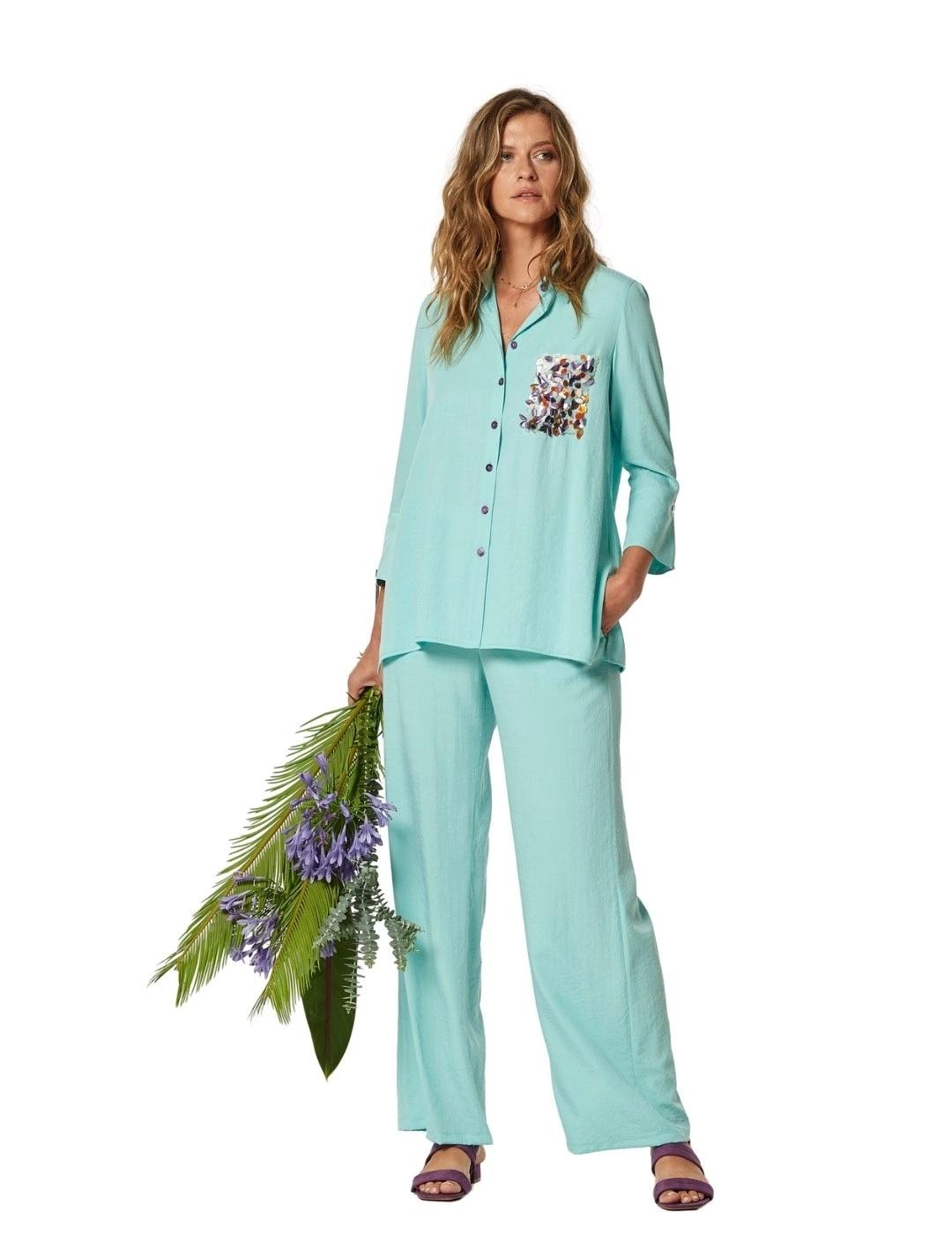 Oky Pantalón Caoto Efecto Lavado Turquesa