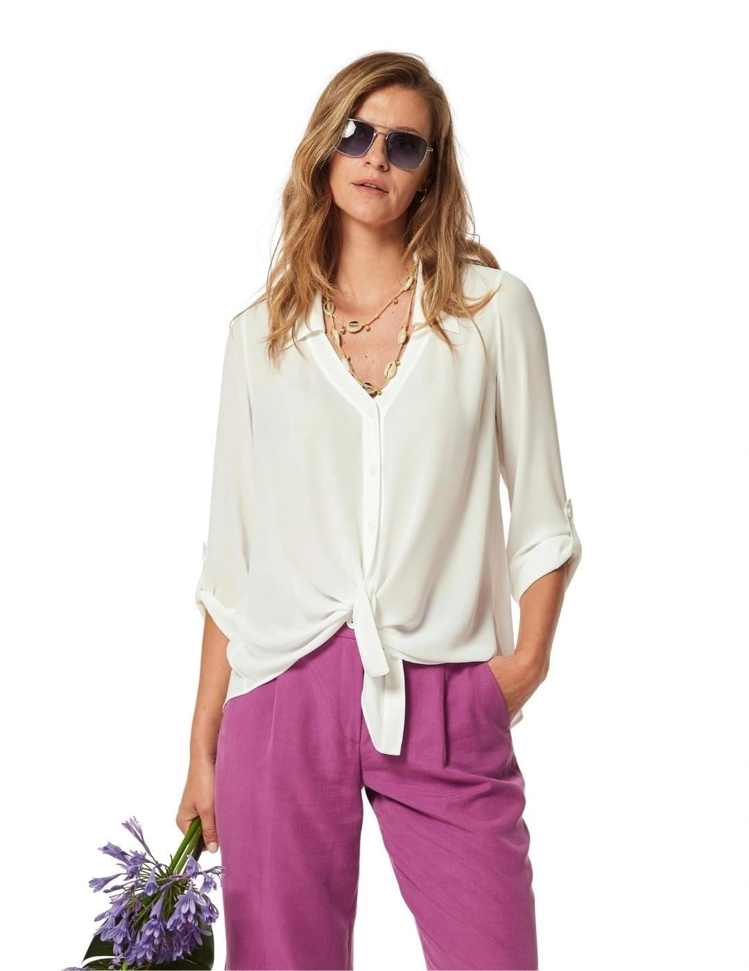 Oky Camisa Lemans Gasa Georgette Blanco