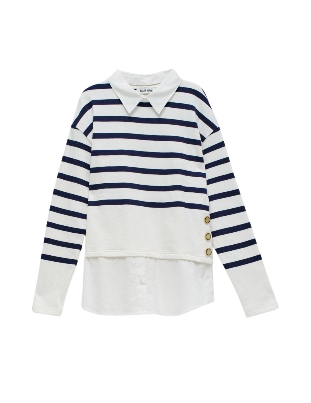 Salsa Jersey Camiseta rayas combinada con camisa