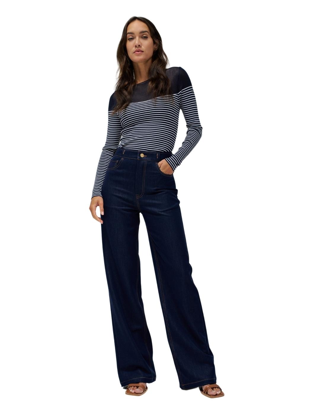 Salsa Jeans Jersey Azul de rayas con transparencia