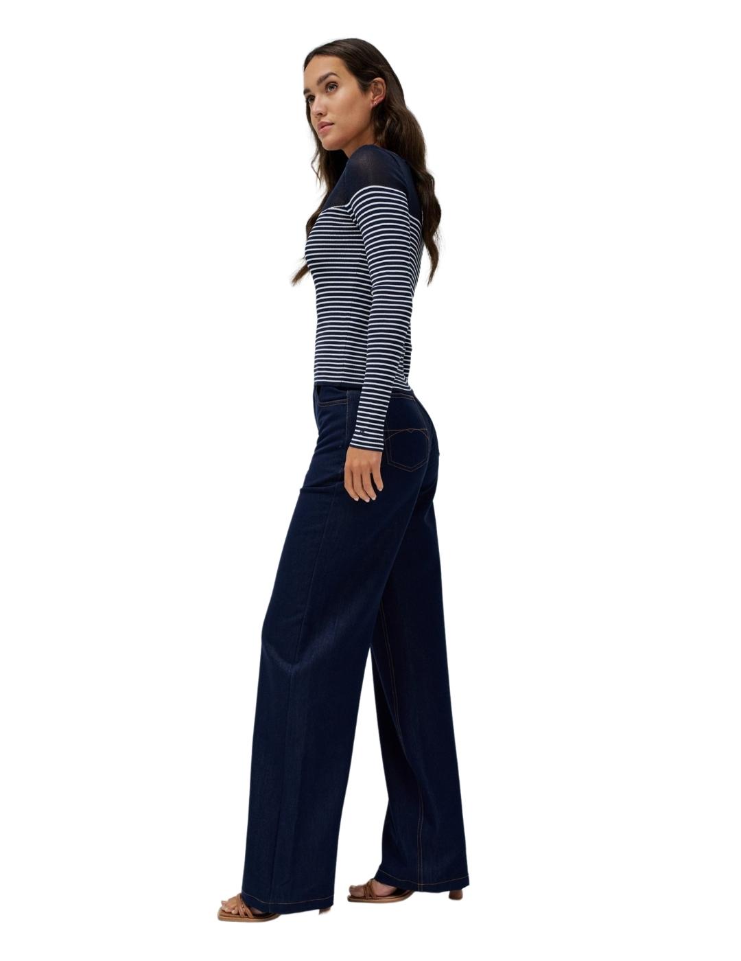 Salsa Jeans Jersey Azul de rayas con transparencia