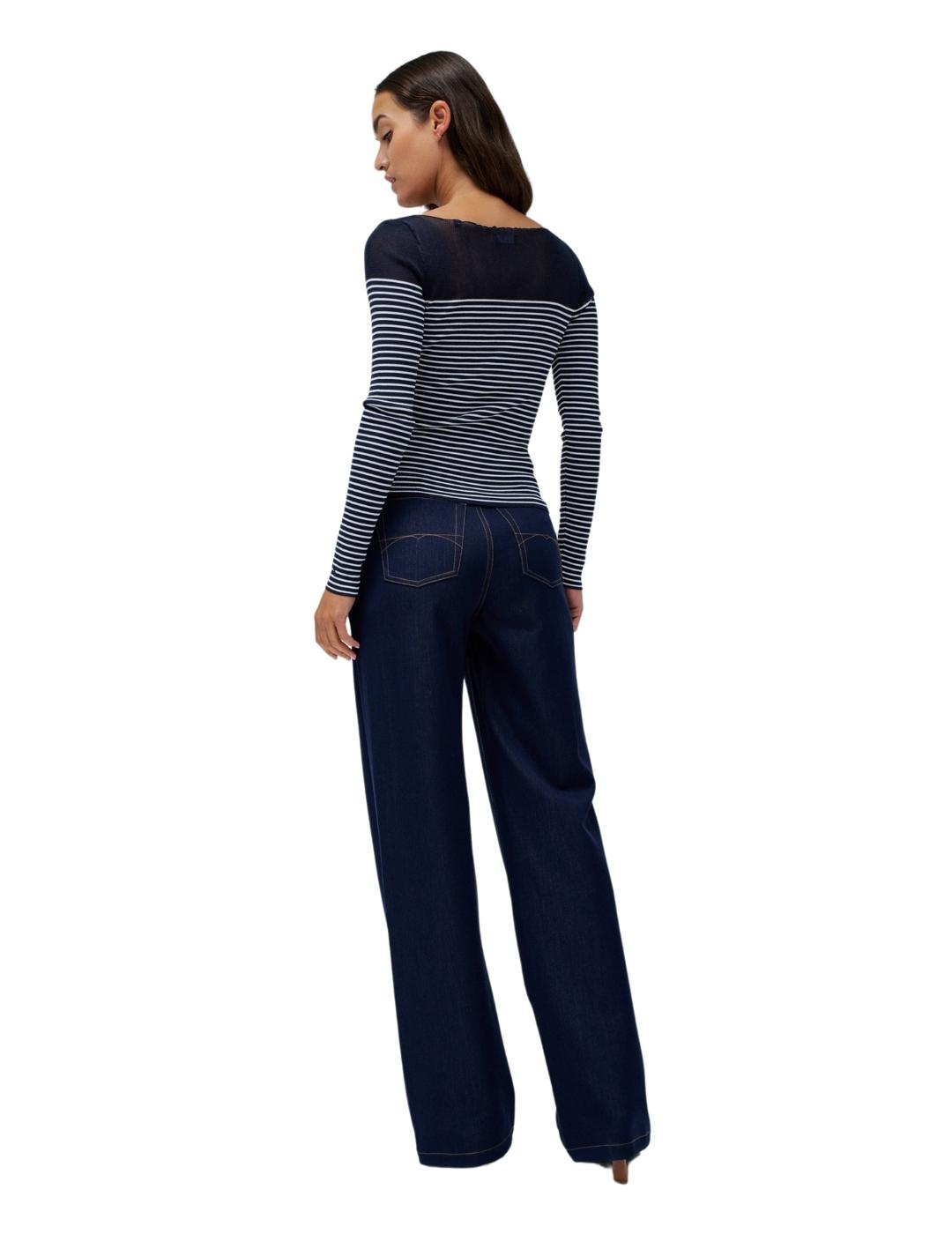 Salsa Jeans Jersey Azul de rayas con transparencia