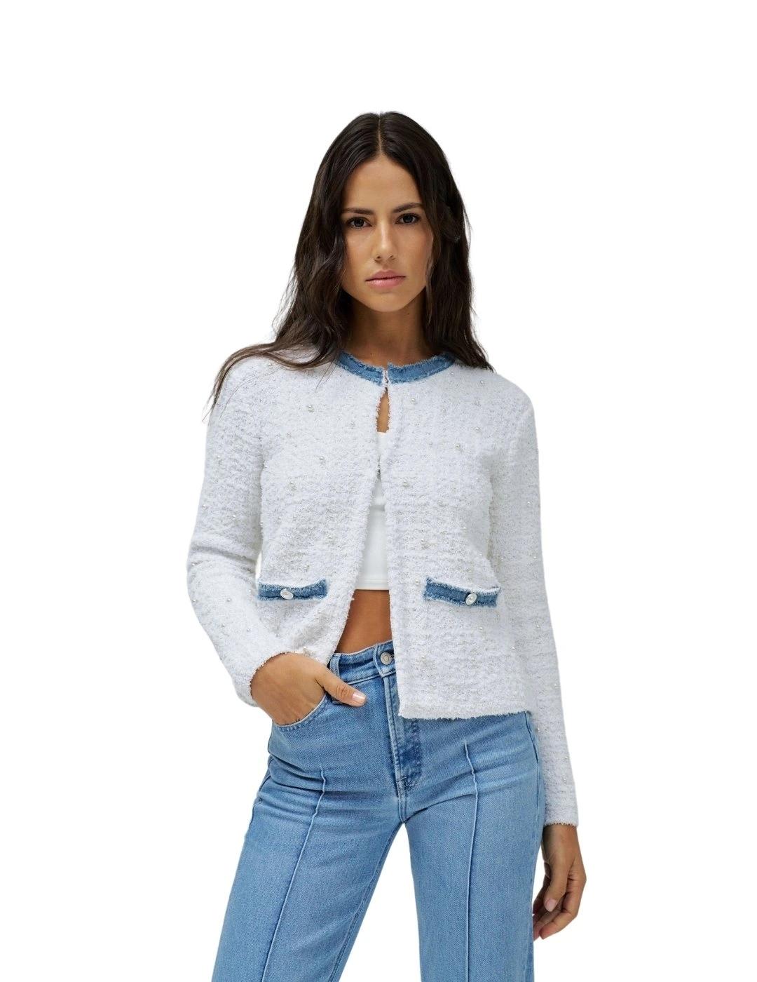 Salsa Jeans Cárdigan perlas y brillantes Blanco