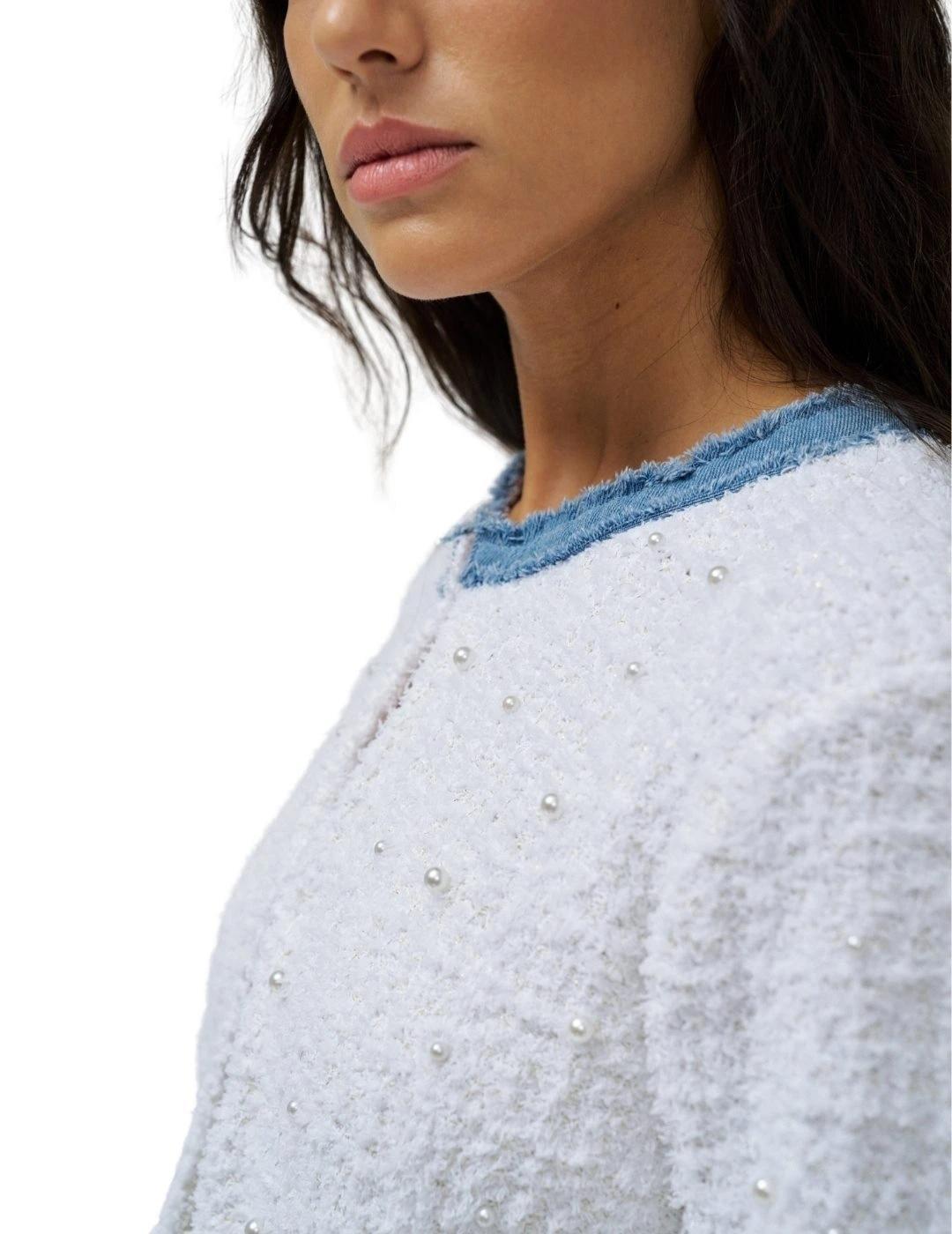 Salsa Jeans Cárdigan perlas y brillantes Blanco