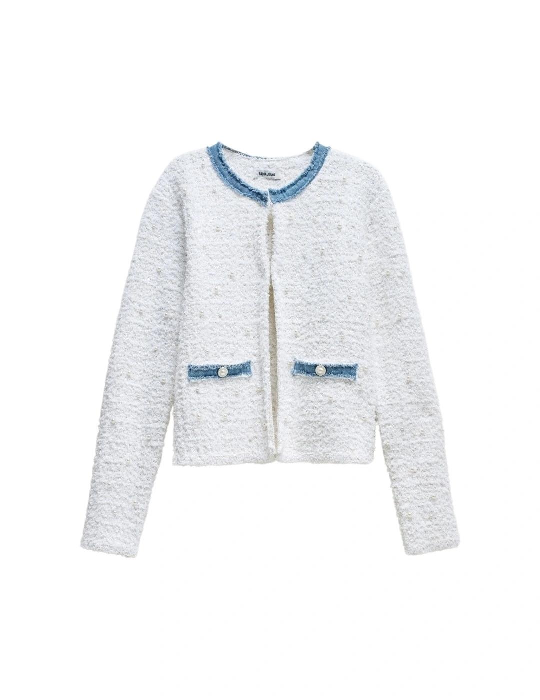 Salsa Jeans Cárdigan perlas y brillantes Blanco