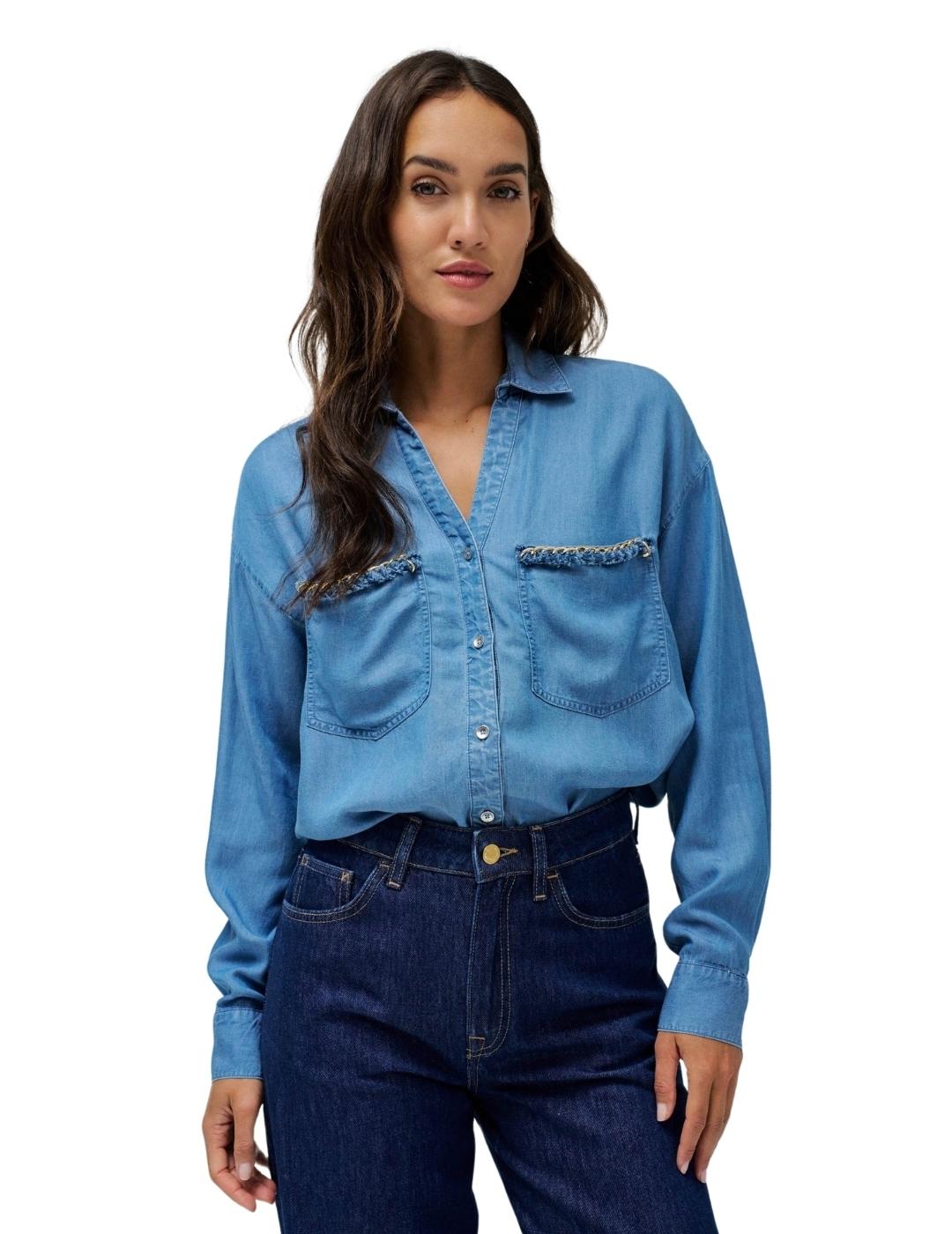 Salsa Jeans Camisa Azul Lightdenim con bolsillos