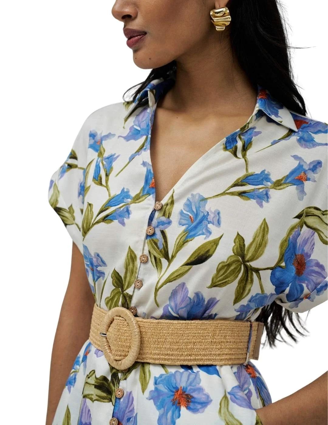 Salsa Vestido Camisero estampado Azul Claro