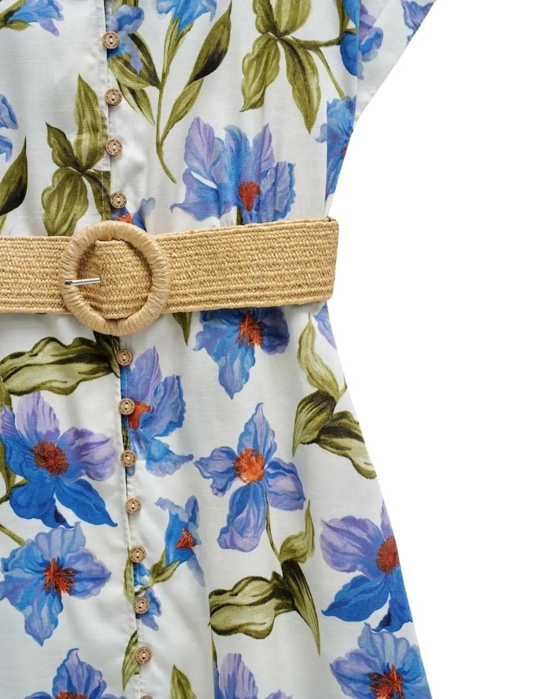 Salsa Vestido Camisero estampado Azul Claro