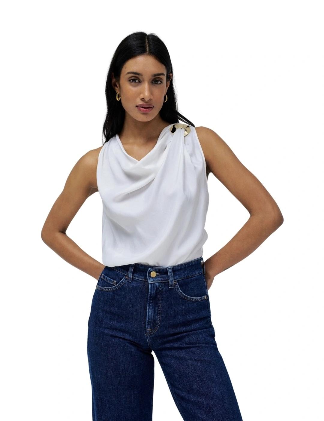 Salsa Jeans Top Drapeado detalle metálico Blanco