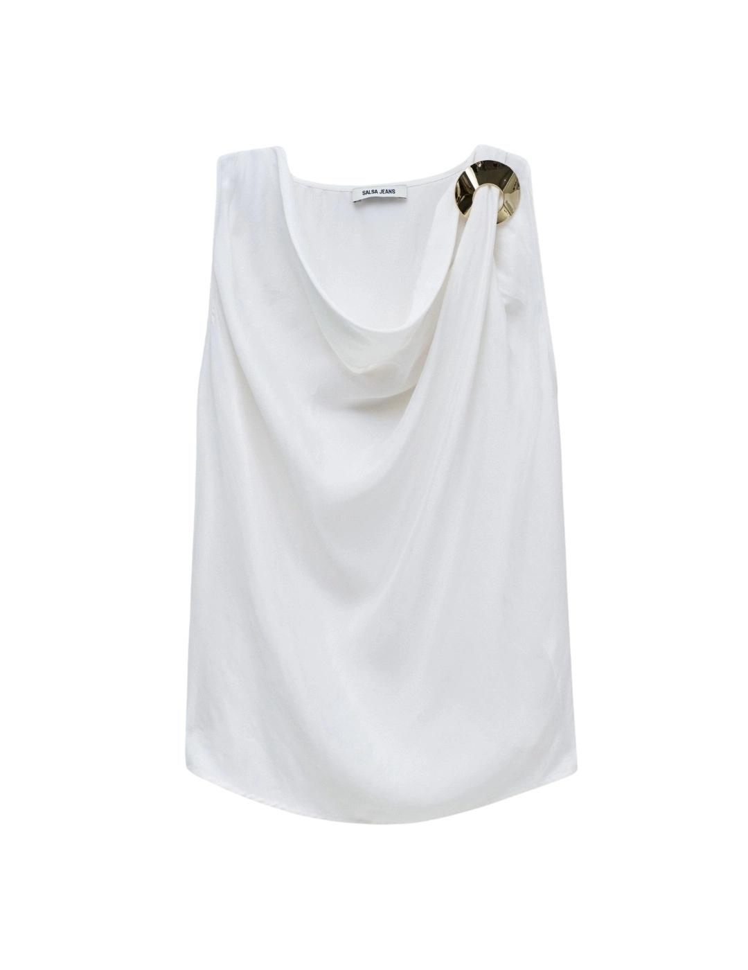 Salsa Jeans Top Drapeado detalle metálico Blanco