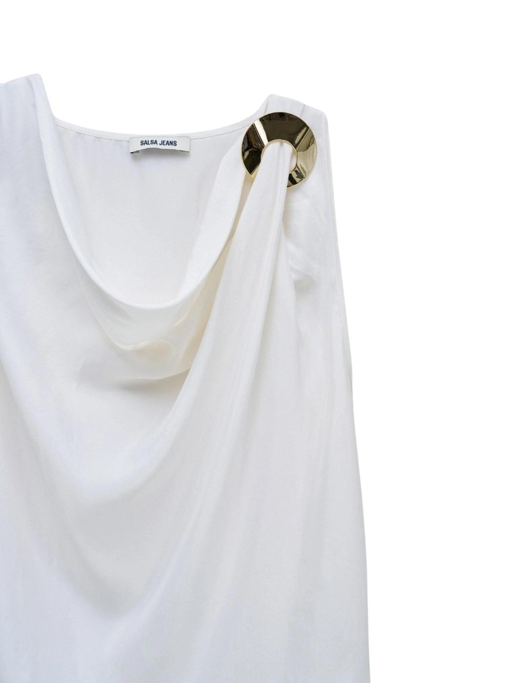 Salsa Jeans Top Drapeado detalle metálico Blanco