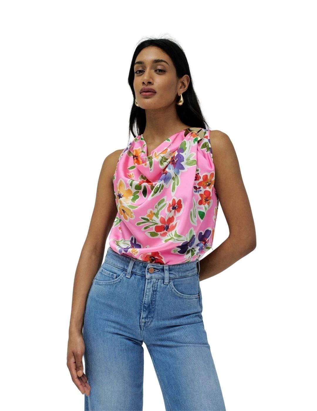 Salsa Jeans Top Drapeado Rosa estampado