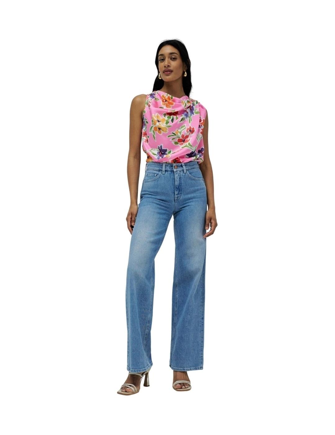 Salsa Jeans Top Drapeado Rosa estampado