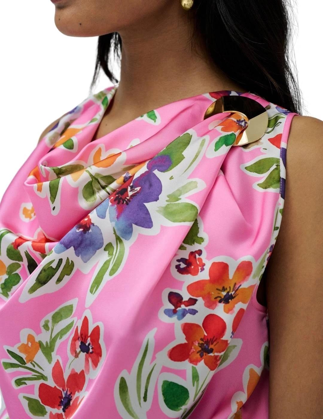 Salsa Jeans Top Drapeado Rosa estampado