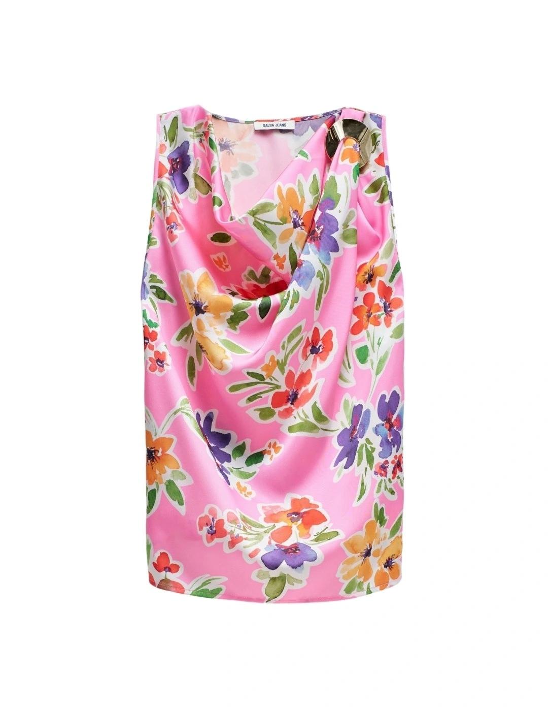 Salsa Jeans Top Drapeado Rosa estampado