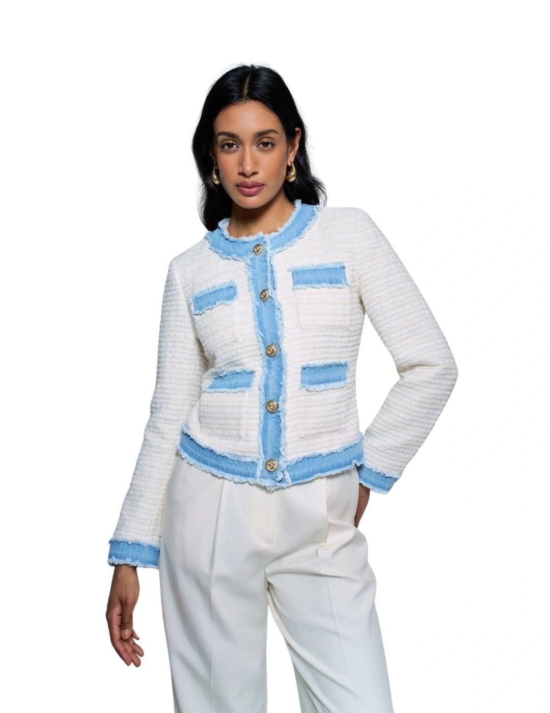 Salsa Chaqueta Tweed con detalles vaqueros Blanca