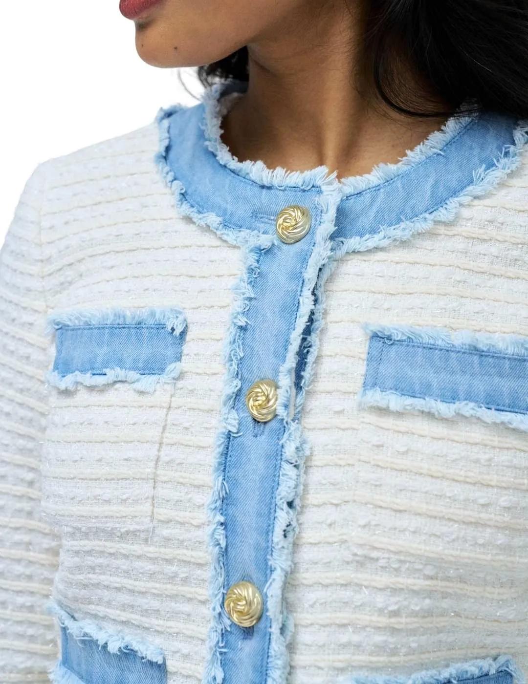 Salsa Chaqueta Tweed con detalles vaqueros Blanca