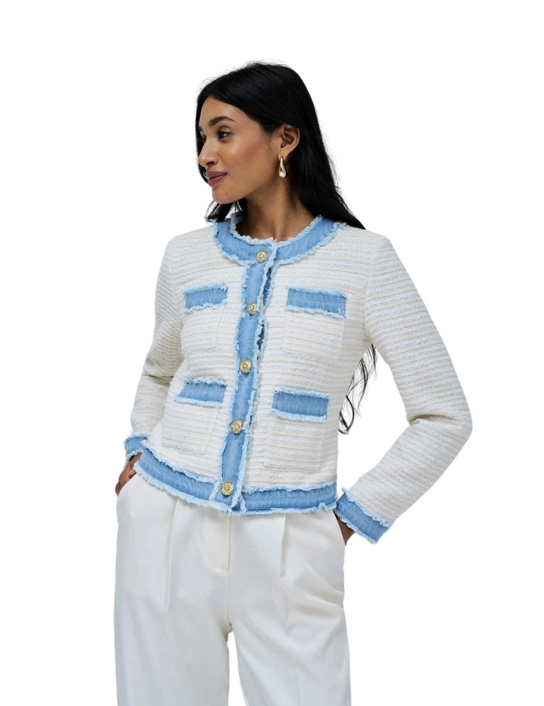 Salsa Chaqueta Tweed con detalles vaqueros Blanca