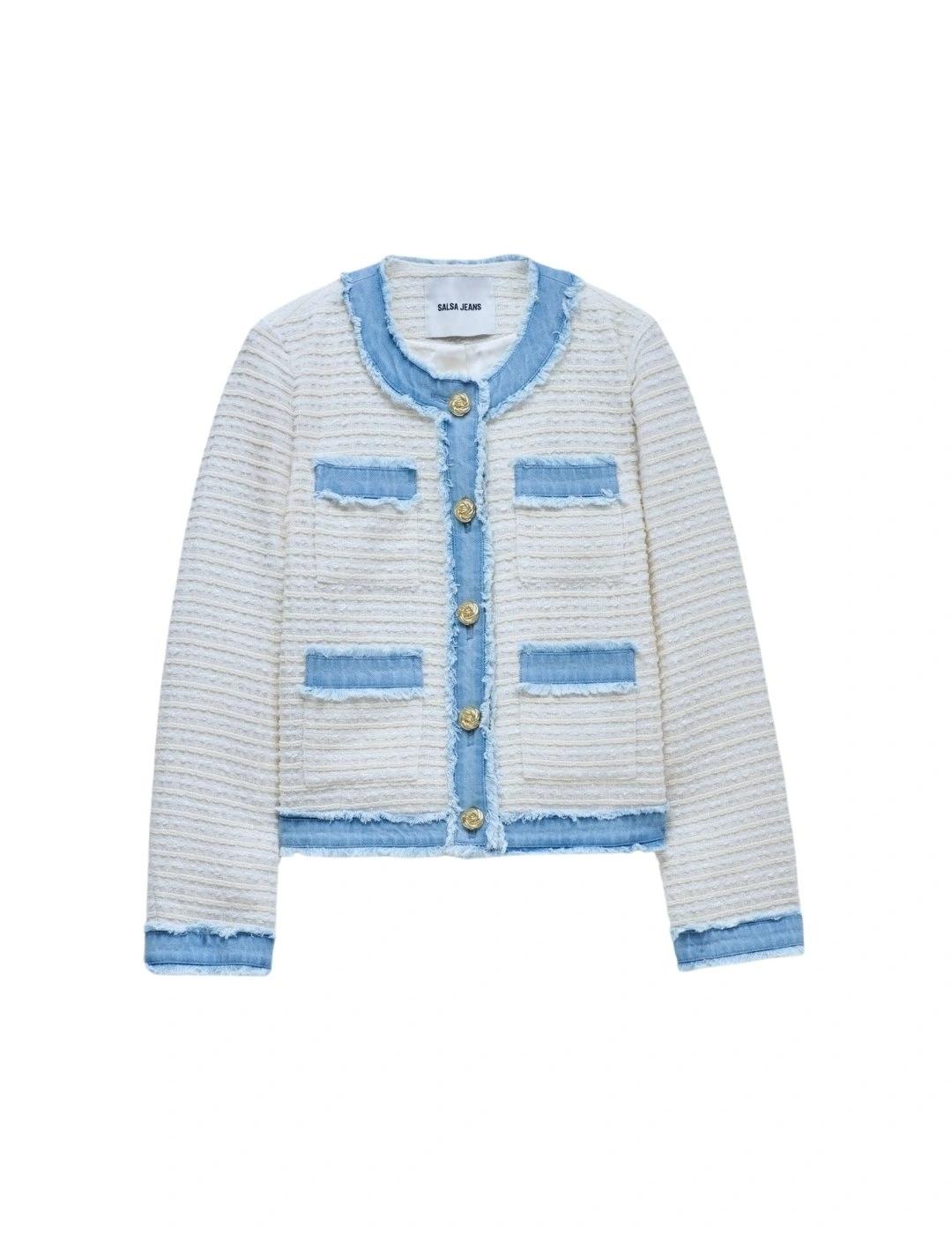 Salsa Chaqueta Tweed con detalles vaqueros Blanca