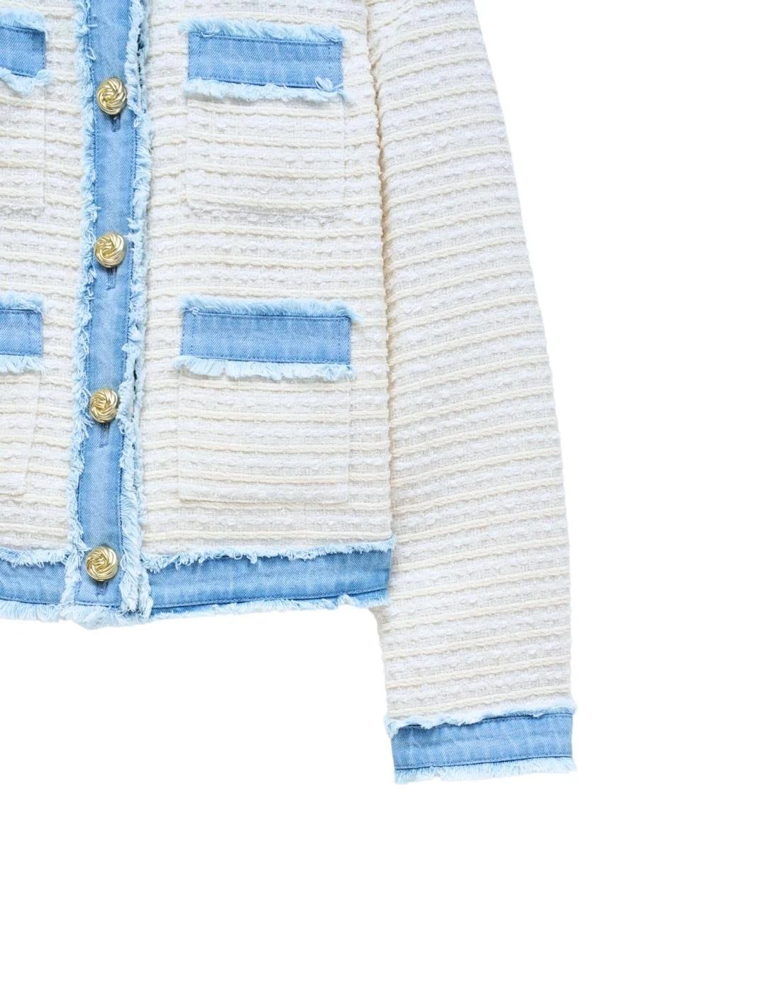 Salsa Chaqueta Tweed con detalles vaqueros Blanca
