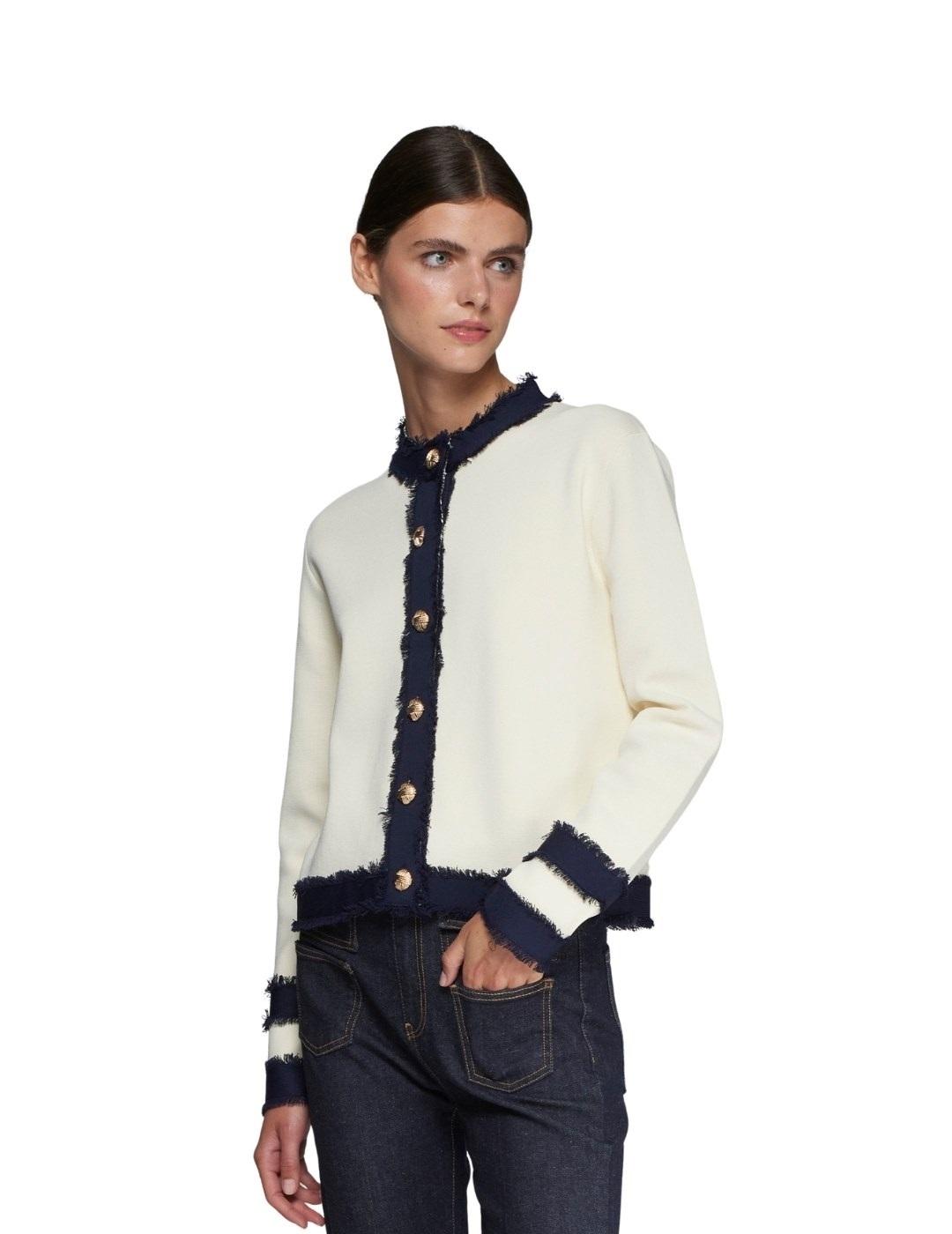 Vilagallo Punto CARDIGAN BICO ECRU NAVY BICOLOR