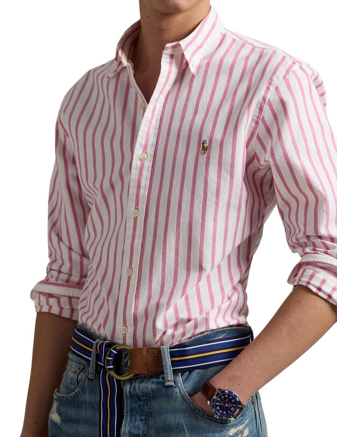Ralph Lauren Camisa rayas grandes rosa y blanco