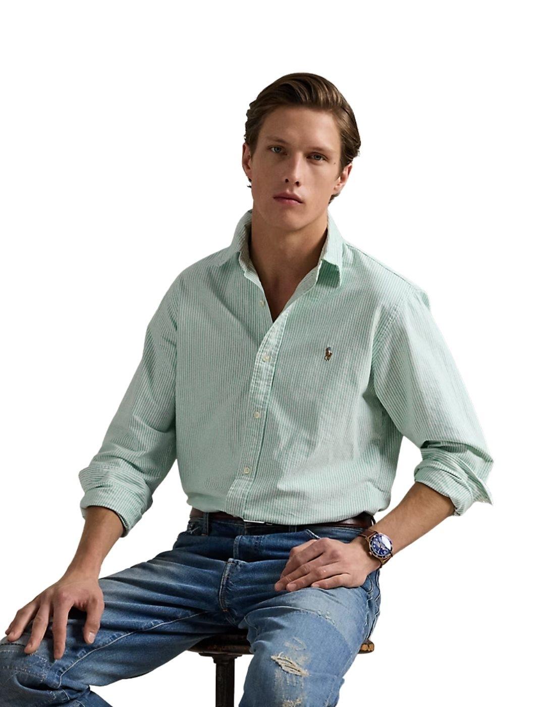 Ralph Lauren Camisa rayas verde y blanco