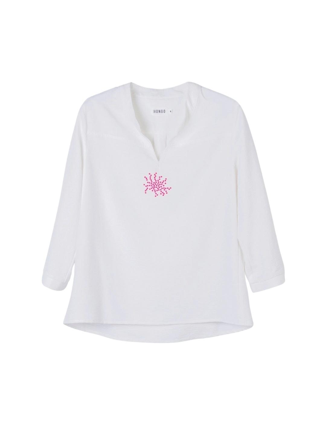 Hongo Blusa blanca con strass rosa