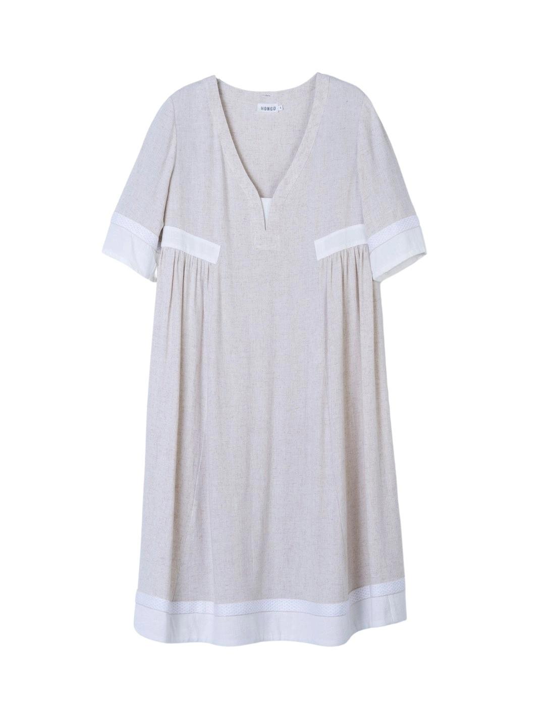 Hongo Vestido midi con mangas Crudo