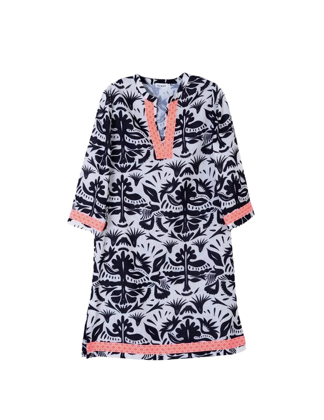 Hongo Vestido Negro estampado cinta fluor