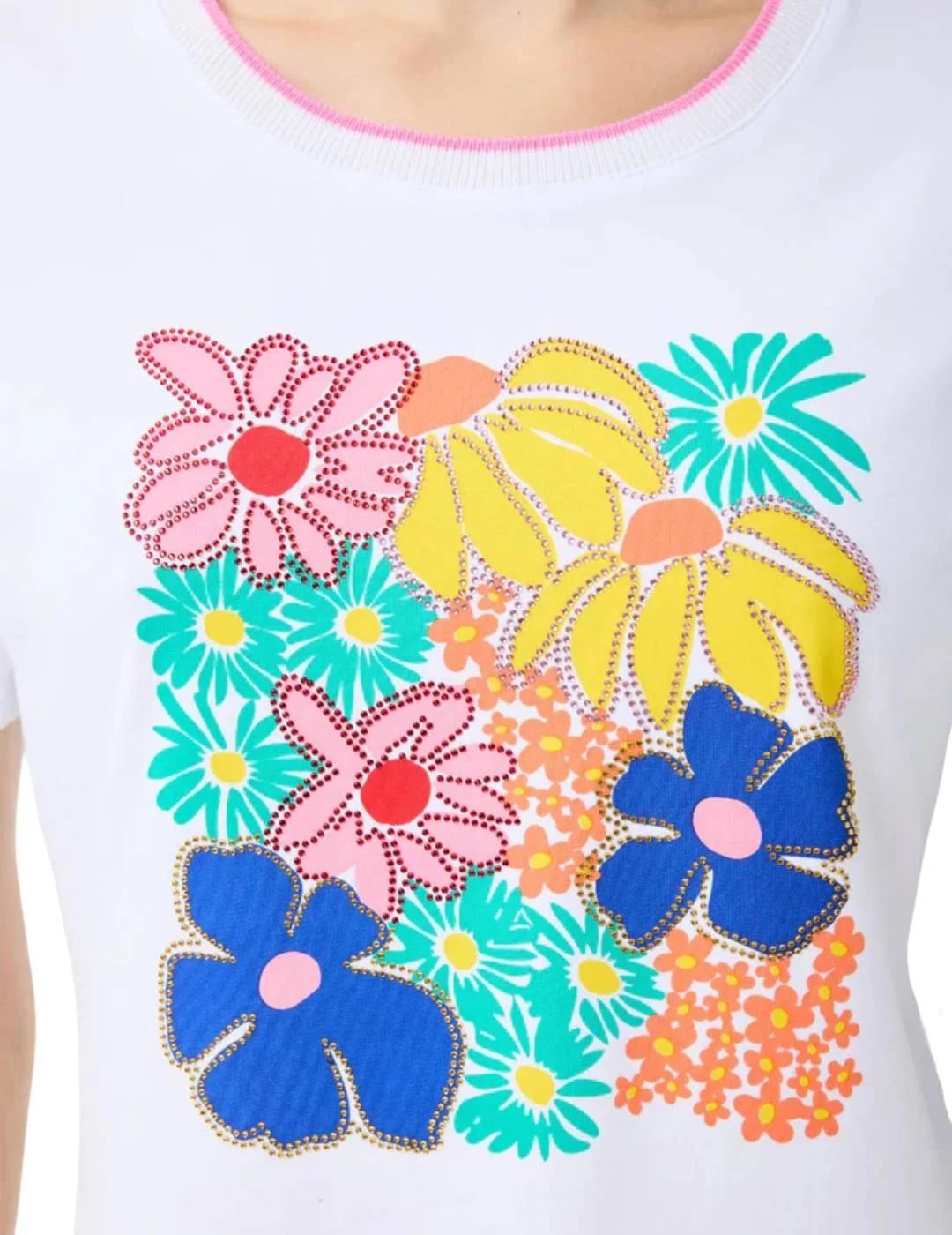 Leo & Ugo Camiseta blanca dibujo flores de colores