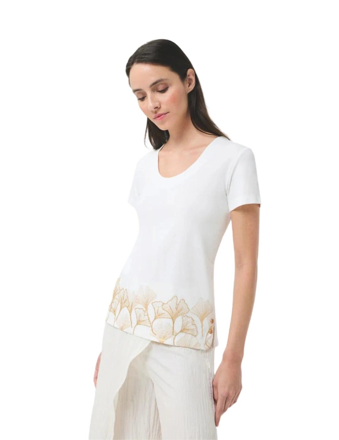 Leo & Ugo Camiseta blanca con flores beige