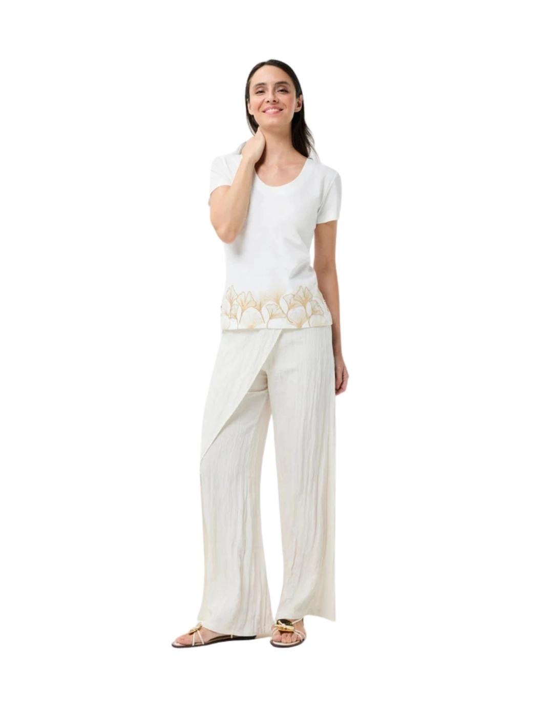 Leo & Ugo Camiseta blanca con flores beige