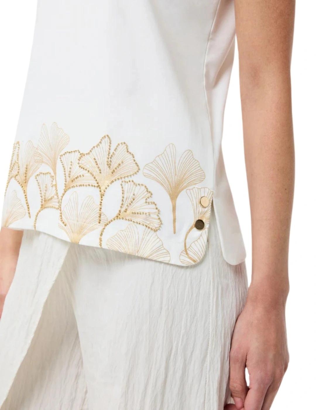 Leo & Ugo Camiseta blanca con flores beige