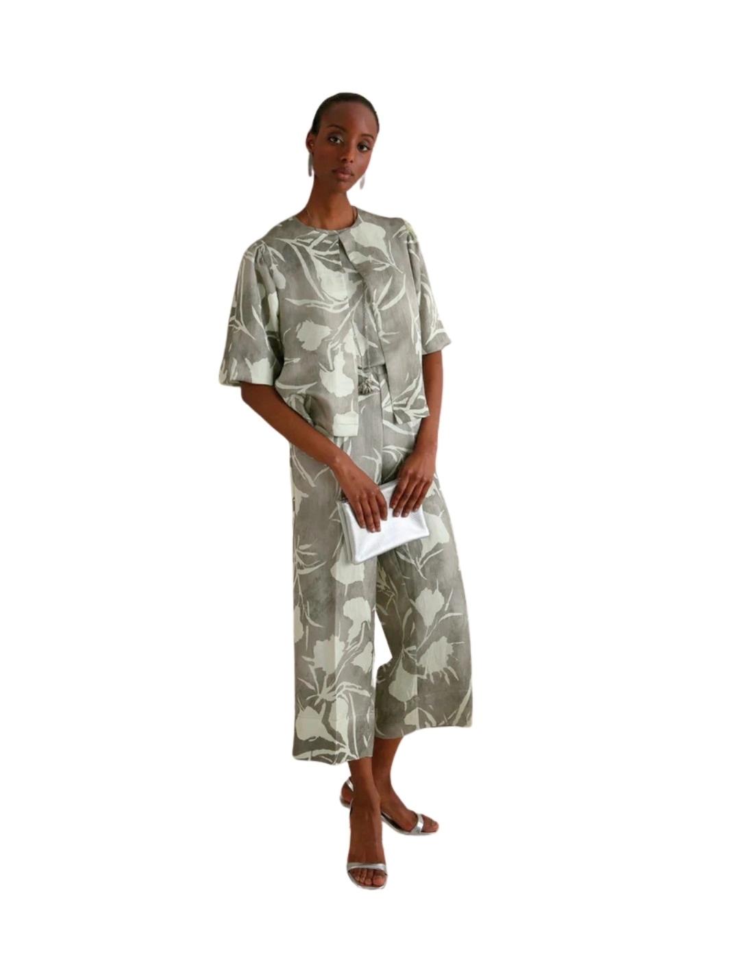 Maria Bellentani Pantalón Estampado Gris Blanco