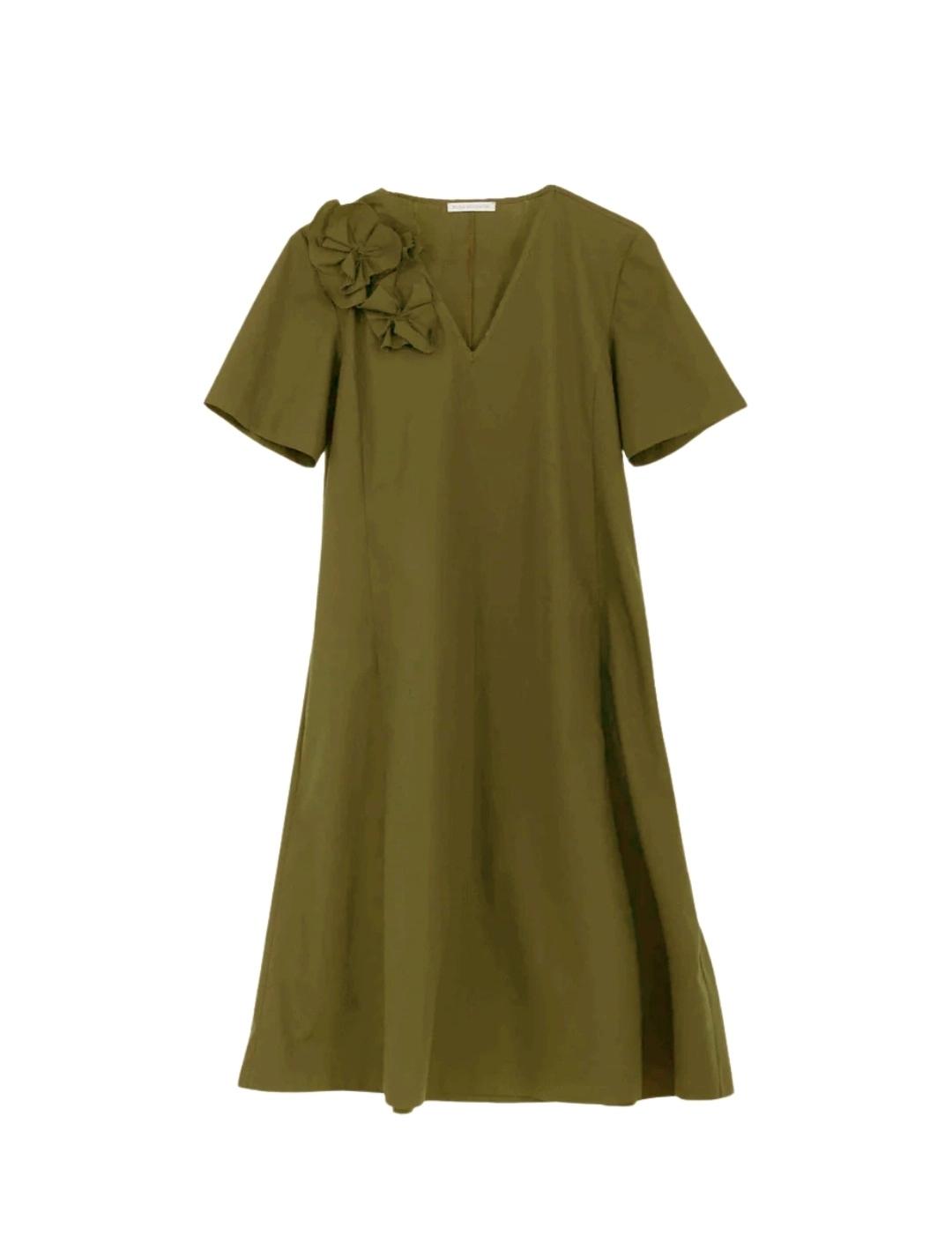 Maria Bellentani Vestido Verde Oliva Flor