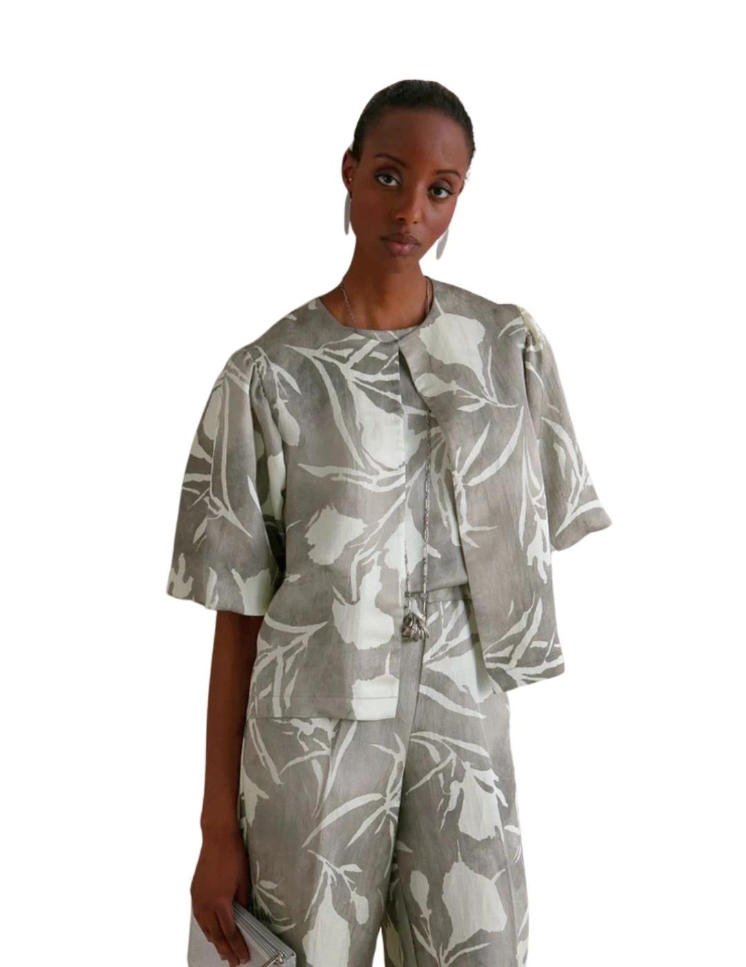 Maria Bellentani Chaqueta Lino Gris Blanco