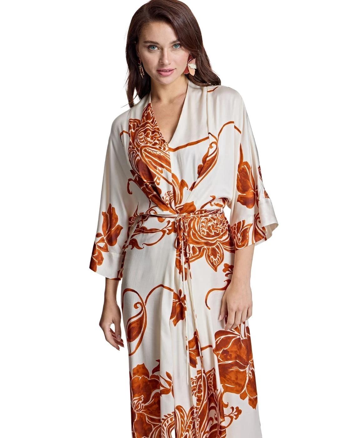 Alba Conde Vestido cruzado estampado teja y blanco