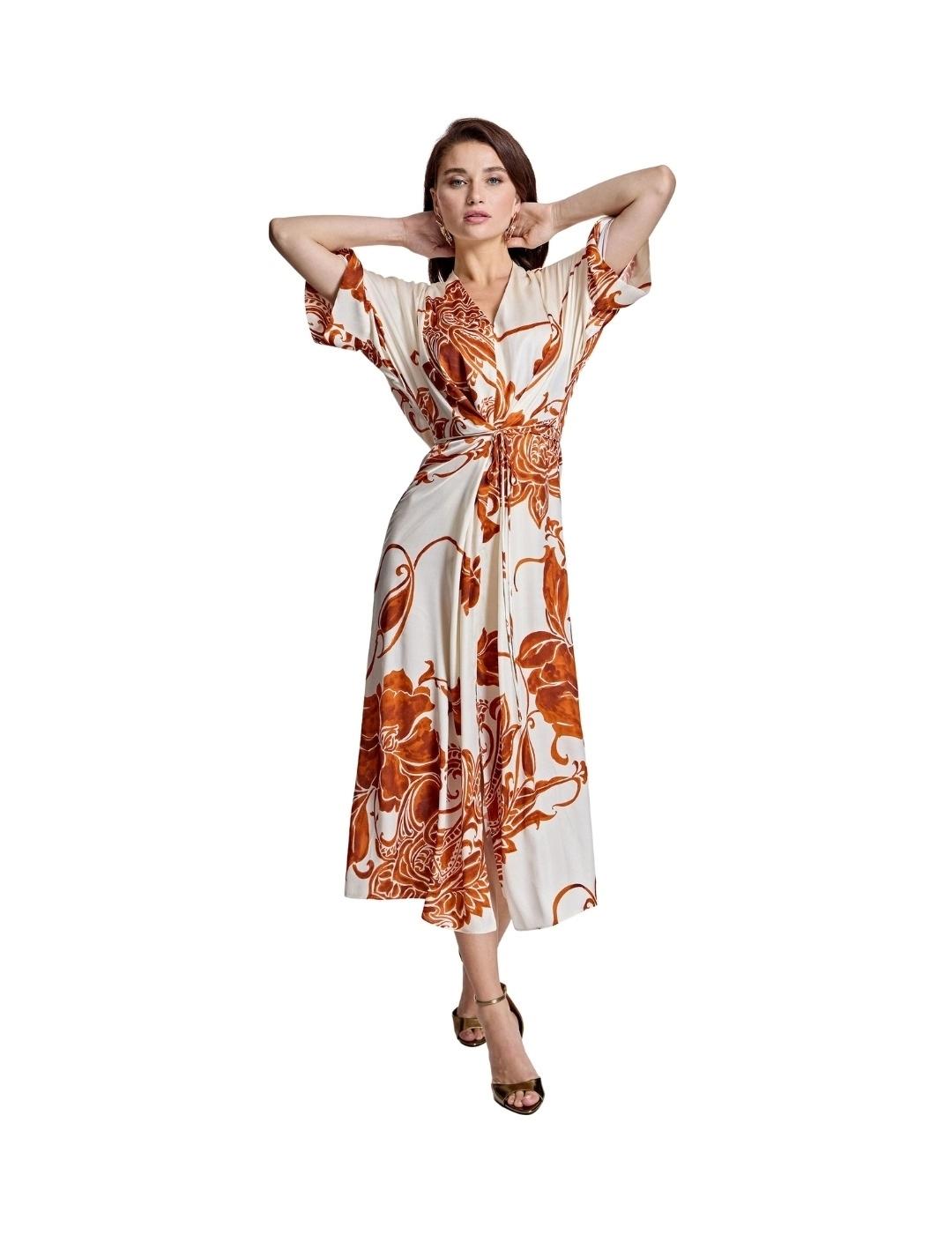 Alba Conde Vestido cruzado estampado teja y blanco