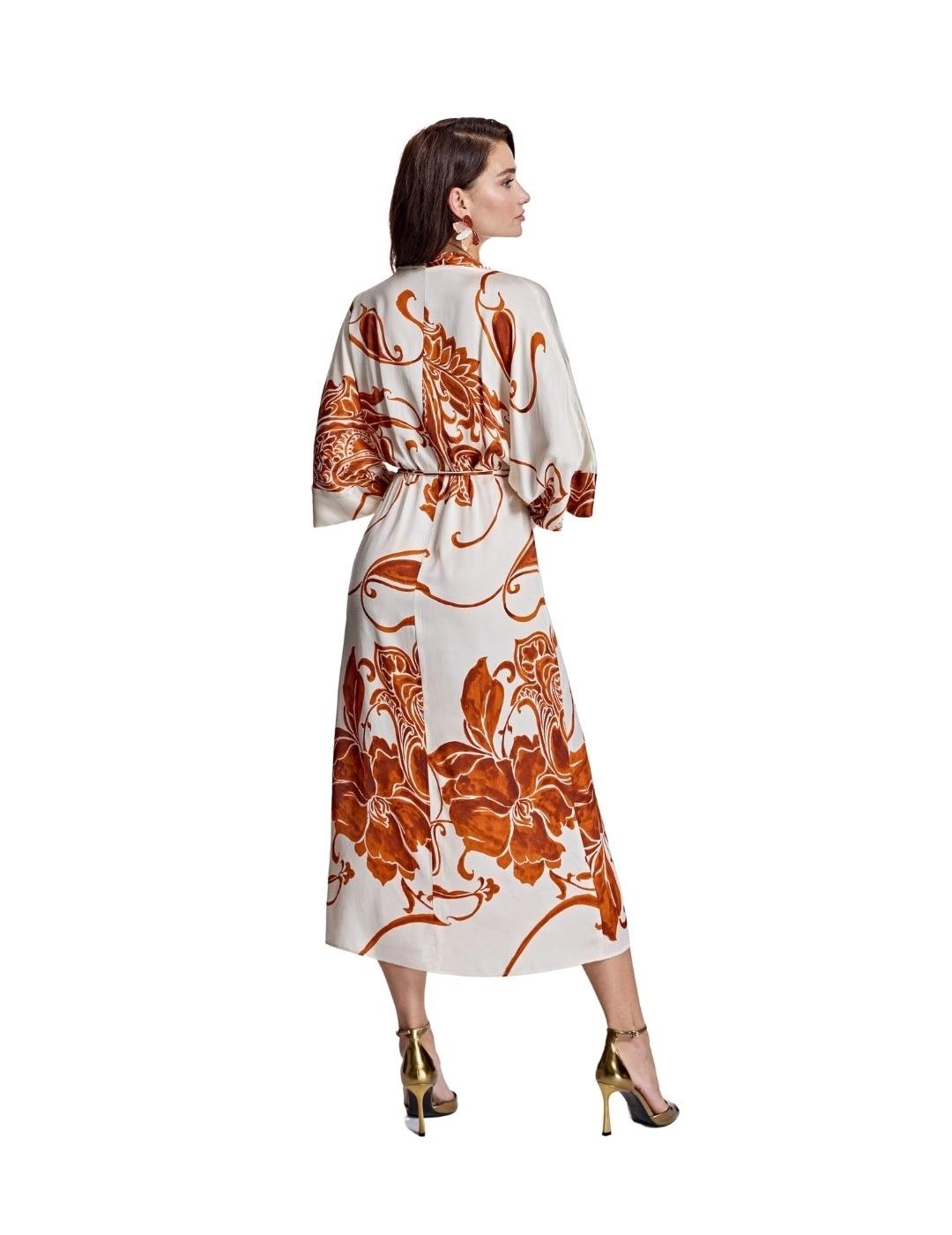 Alba Conde Vestido cruzado estampado teja y blanco