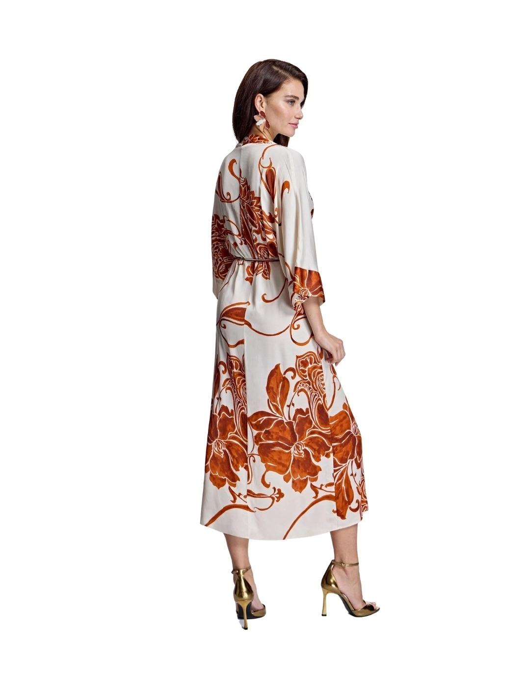 Alba Conde Vestido cruzado estampado teja y blanco