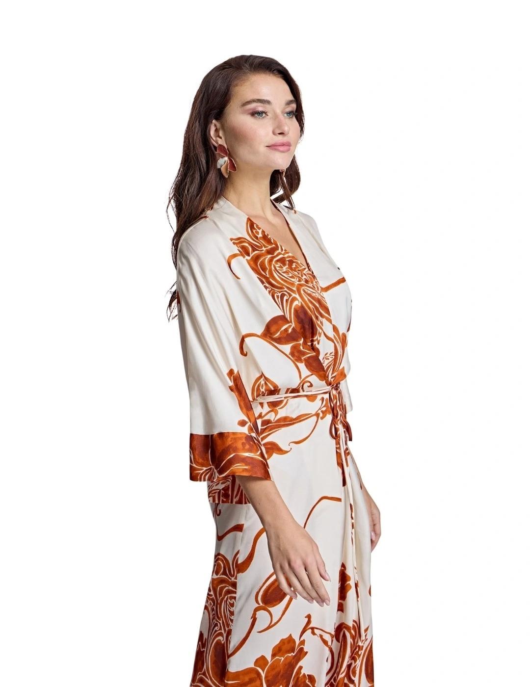 Alba Conde Vestido cruzado estampado teja y blanco