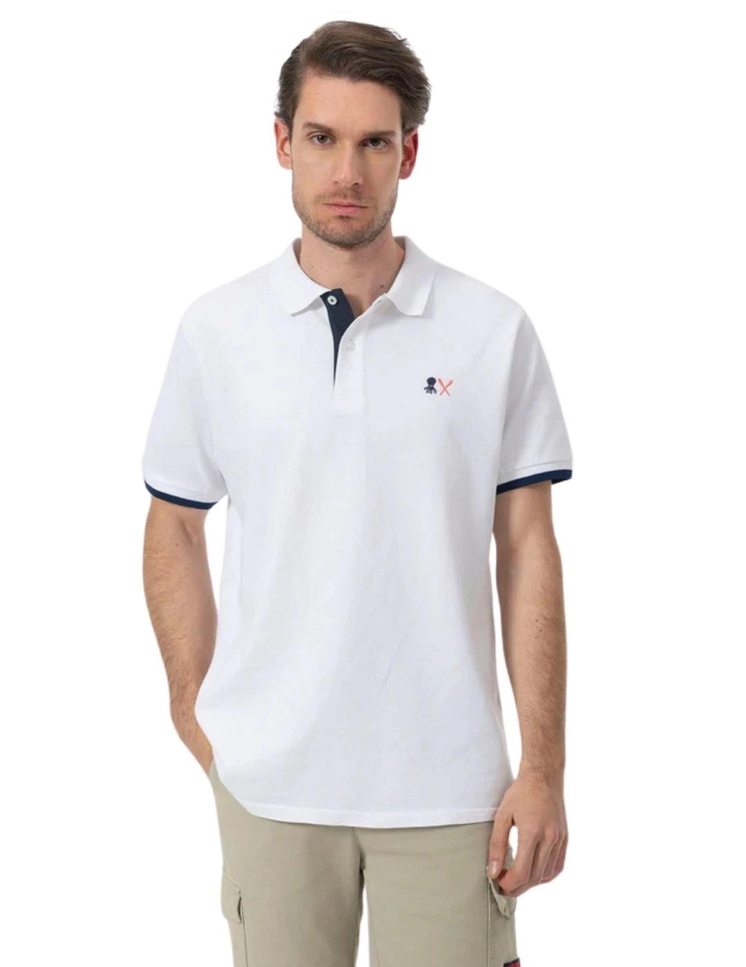 El Pulpo Polo Blanco Bordados azul