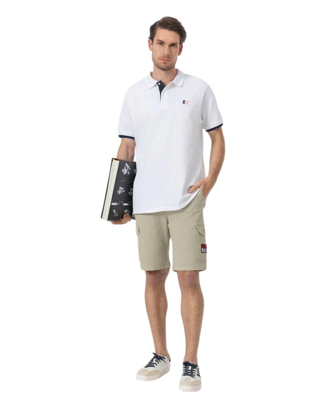 El Pulpo Polo Blanco Bordados azul