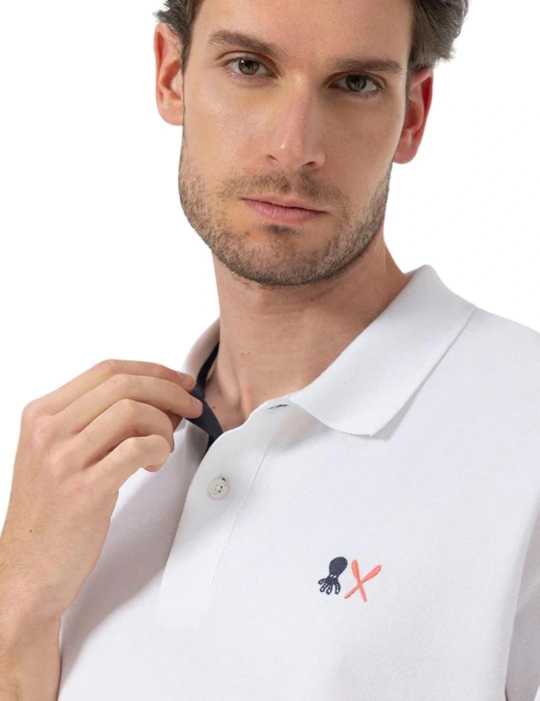 El Pulpo Polo Blanco Bordados azul