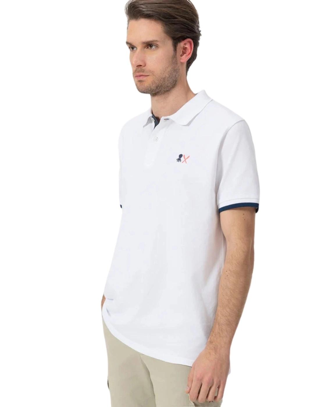 El Pulpo Polo Blanco Bordados azul