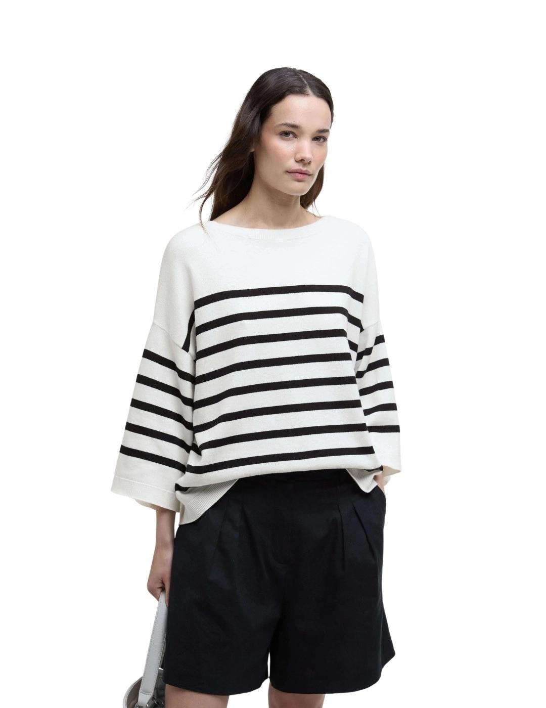 Barbour Jersey Renfew Crew neck Rayas negras mujer