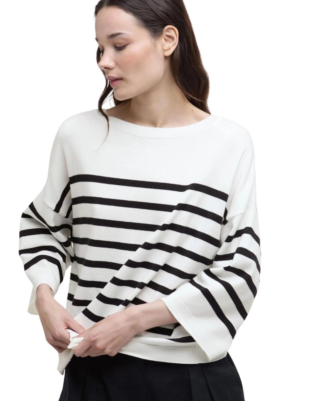 Barbour Jersey Renfew Crew neck Rayas negras mujer